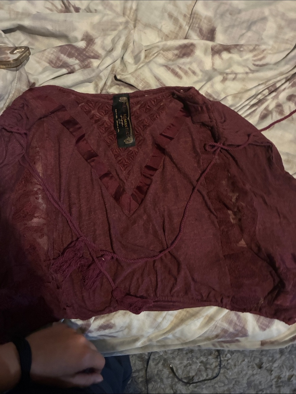 Free People Plum Lace-Trim V-Neck Tunic